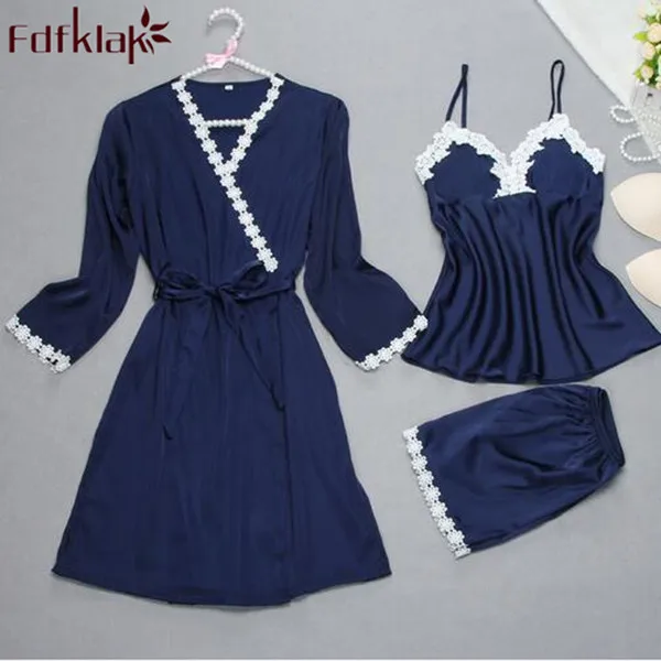 Высококачественный брендовый комплект из 3 предметов сексуальный шелковый халат