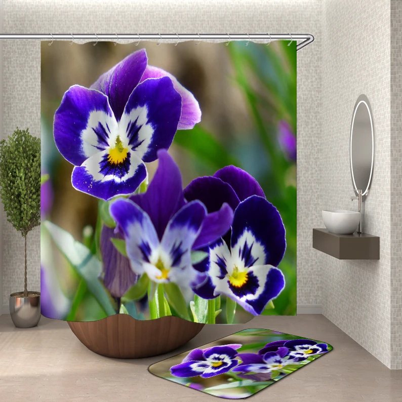 Floral shower curtain fabric 3d bathroom shower curtains bathroom curtain hooks waterproof water repellent bathroom or mat - Цвет: HY56