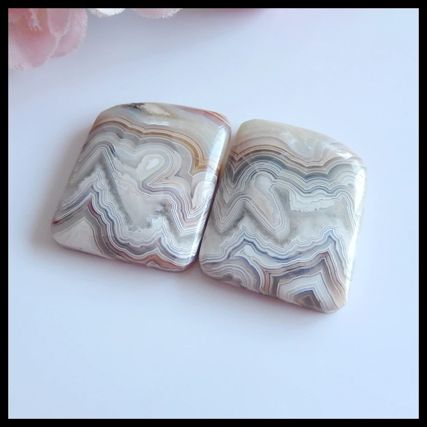 Semiprecious stone jewelry wholesale gemstone NaturalCrazy Lace Rosetta Stone Earring Cabochons pairs 25x20x5mm 10.0g | Украшения и