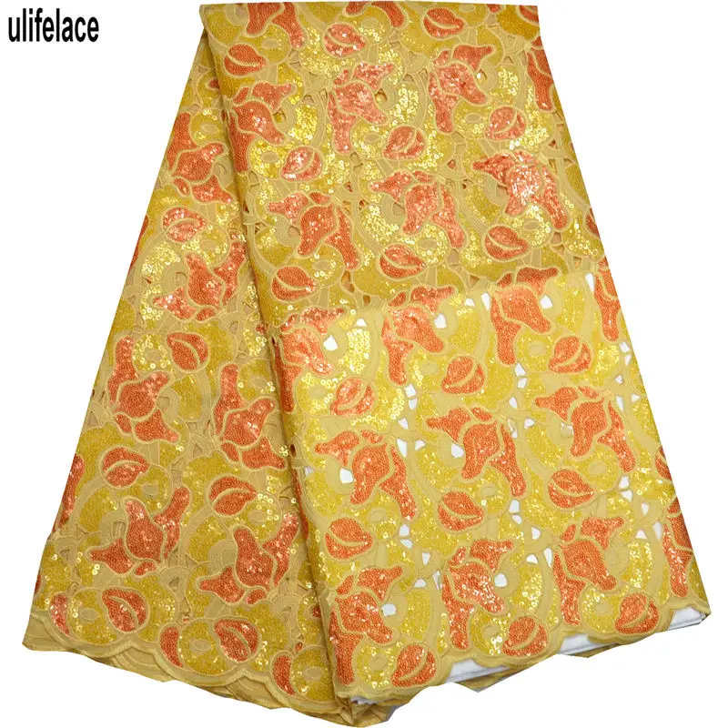 

High Quality African Organza Sequin lace fabric Hot Sale Hand Cut double organza lace with Gold sequins wedding dresses F4-297