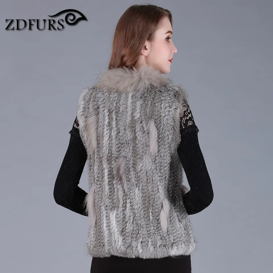 ZDFURS * Новый Классический женский жилет из натурального кроличьего меха с