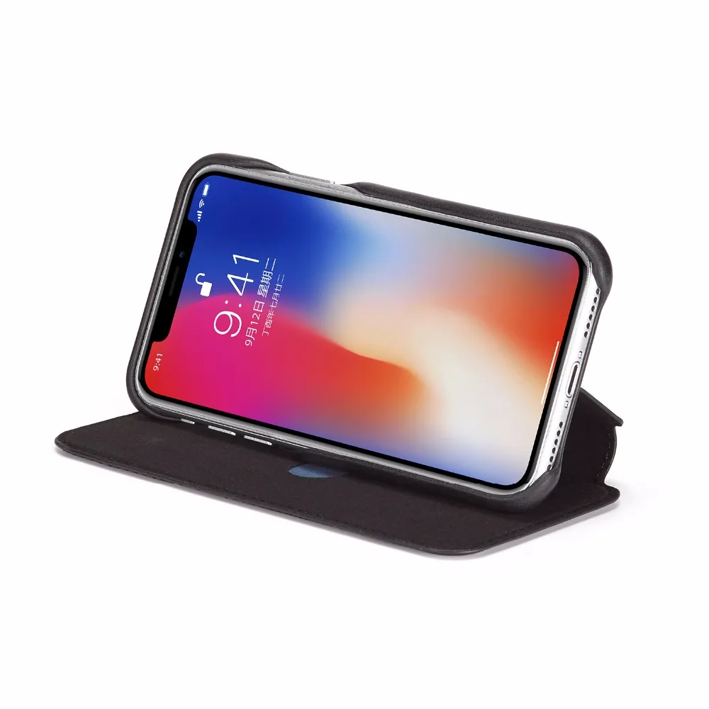 Чехол для iPhone X Мода черный кожа флип ударопрочный кошелек телефон сумка с