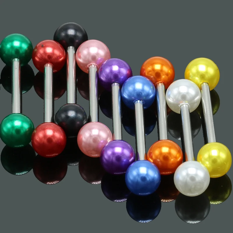 Wholesale 9PCS/lot 14G Tongue Rings Acrylic Barbell Piercing Langue Surgical Steel Bar Nipple Ring Body Jewelry | Украшения и