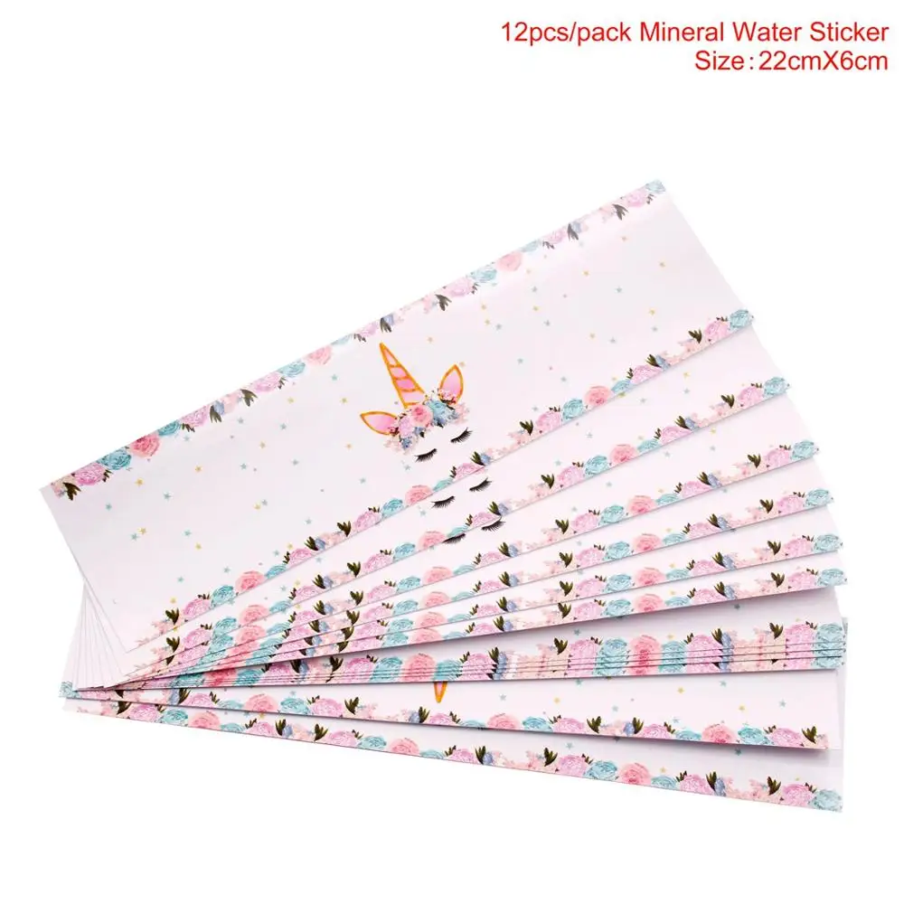12pcs bottle sticker FENGRISE Попкорн сумка коробка розовое золото декоративная бумага для вечеринок тарелка салфетки чашки соломинки стол Единорог посуда для вечеринки в честь Дня Рождения Decro - Цвет: 12pcs bottle sticker