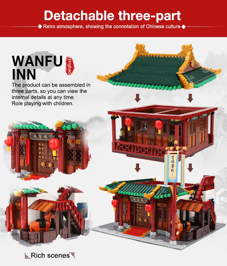 XINGBAO 01022 3046 шт. китайская Строительная серия Wanfu ИНН набор строительных блоков Кирпичи новые детские игрушки на день рождения рождественские подарки