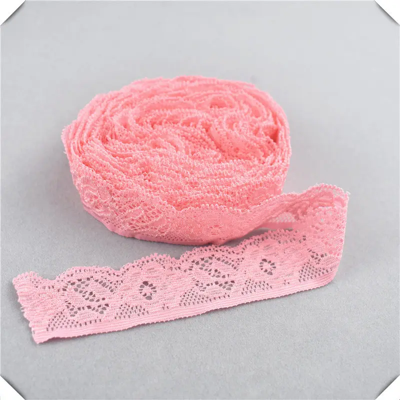 Pink Новинка, 5yards-10yards, эластичная кружевная лента, Ширина 24 мм, сделай сам, кружево, Вышитое, хлопок, стрейч, кружевная отделка, африканская кружевная ткань - Цвет: Pink
