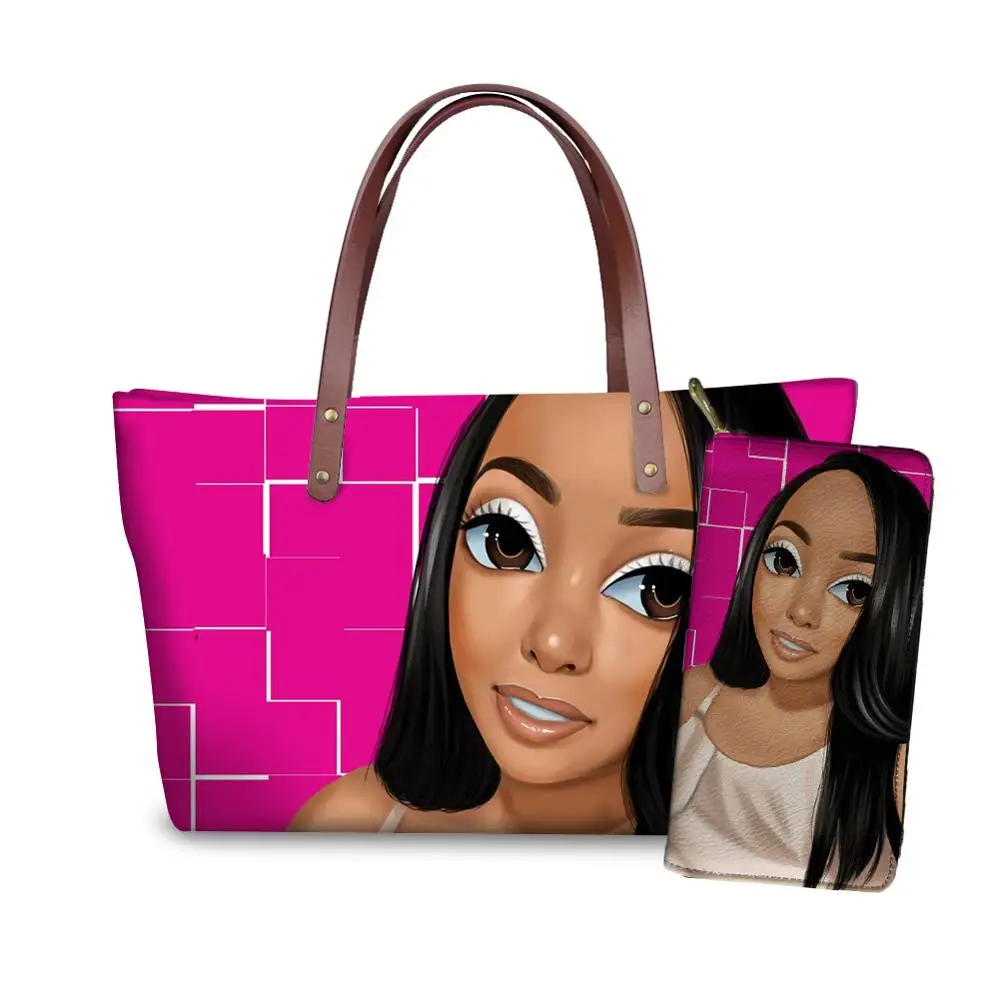 YQ4078ALZ21 FORUDESIGNS/черный Для женщин арт-американском стиле детские футболки для девочек, с принтом, Сумки& Кошелек Дамская 2 шт./компл. Летняя Пляжная сумка женские сумки - Цвет: YQ4078ALZ21