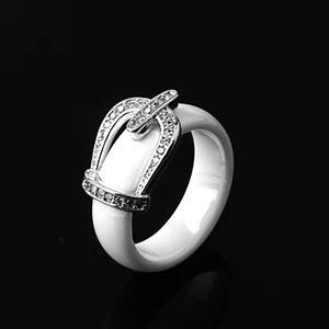 White Silver Новое кольцо ювелирный камень cz Нержавеющая сталь ремень Корона кольцо черный, белый цвет большой размер 10 1112 Керамика большое кольцо для Для мужчин Для женщин ювелирные изделия - Цвет основного камня: White Silver