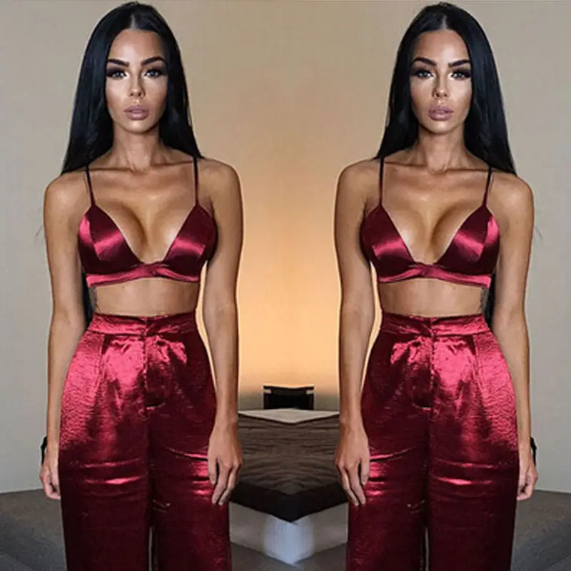 Women Ladies Palazzo Plain Flared Wide Leg Pants leggings Baggy Trousers Sleepwear Clothes Set Wine Red | Женская одежда