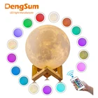 DENGSUM 3DPrint Moon лампа перезаряжаемая с пультом дистанционного управления 16 цветовых изменений сенсорный ночник Лунная Луна детский ночник Рождественский подарок