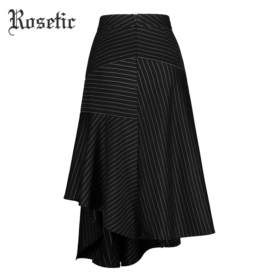 Rosetic, Готическая Асимметричная юбка, черная, женская, осенняя, в полоску, Falbala, Вязанная, модная, тонкая, офисная, уличная, Harajuku, Готическая, юбки