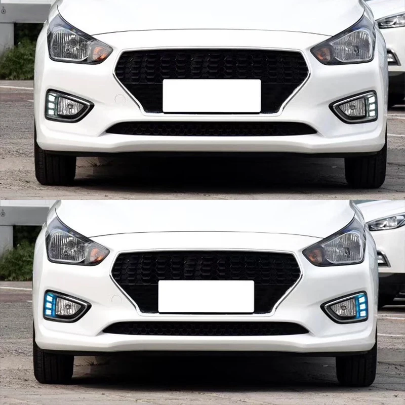 Hlxg 2 шт. светодиодные фары для Hyundai Verna 2017 2018 Белый DRL + желтые Сигналы поворота лед