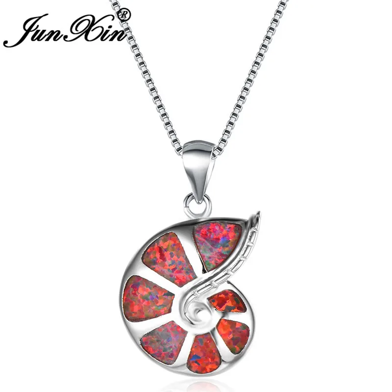 Orange Opal Necklace JUNXIN, мистический огненный опал, ожерелье, женское, 925 пробы, серебро, зеленый/фиолетовый/белый/синий, Опаловая раковина, подвески для женщин, Радужное колье - Окраска металла: Orange Opal Necklace