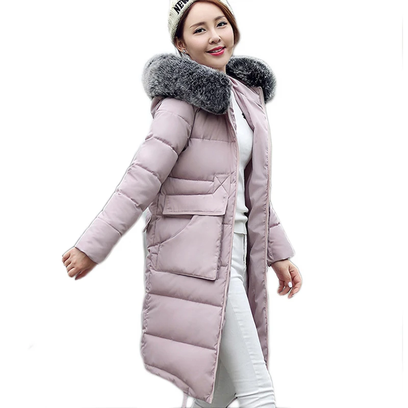 2016 Зима Женщины Длинные Лисий Мех Утолщение Воротник Пальто Теплый Куртка С