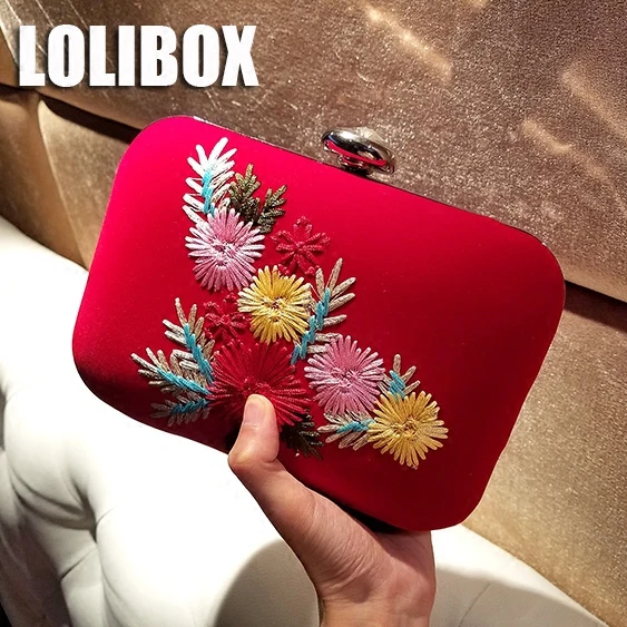 LOLIBOX женская сумка клатч новая бархатная вышитая Цветочная большая