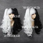 Парик для косплея данганронпа, термостойкий Монокума с длинными черными и белыми вьющимися хвостиками, парик для косплея