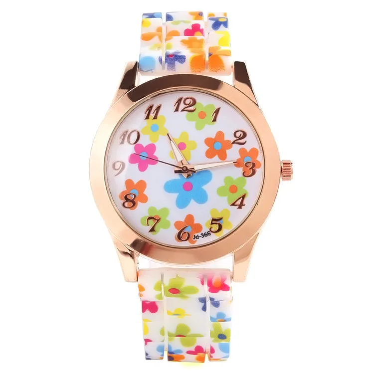 New Fashion Geneva Country style pattern watch Silicone Flower Watches women Dress Quartz | Наручные часы