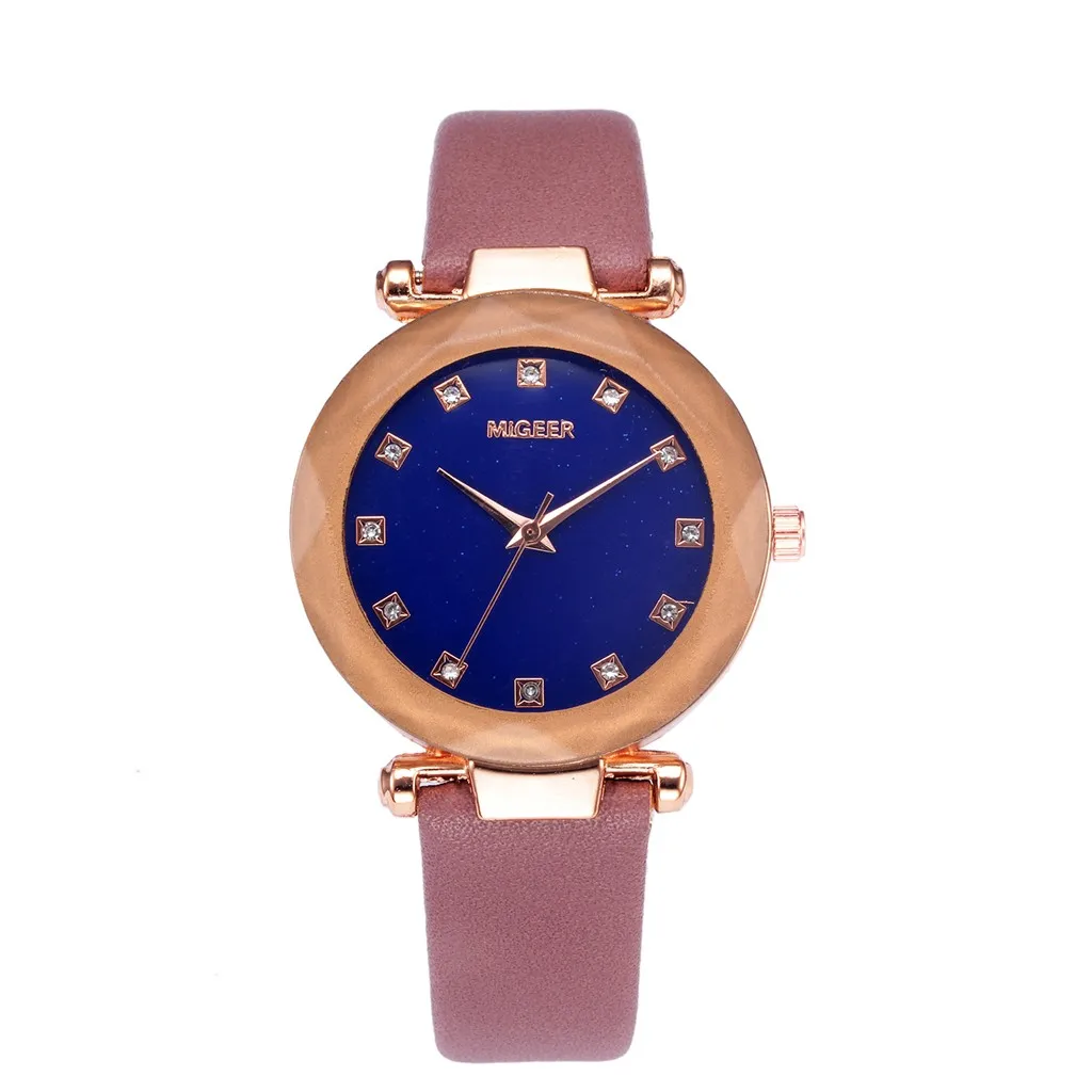 Модные кварцевые женские часы с выпуклым стеклом кожаные высокого качества