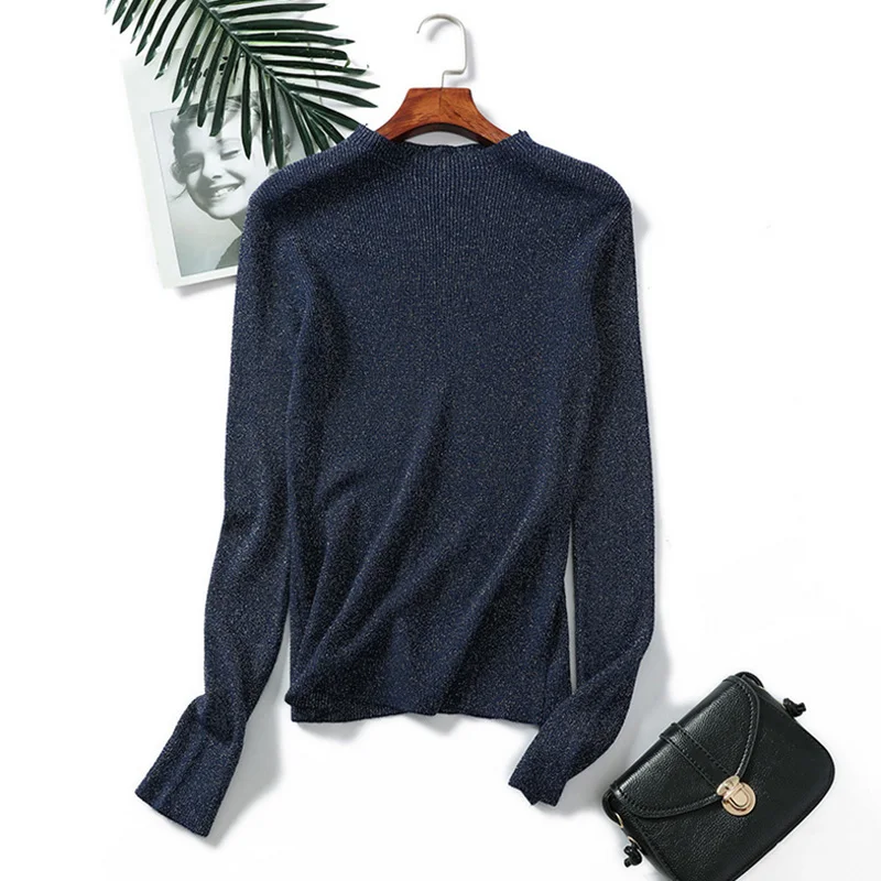 Shiny Lurex Autumn Winter Sweater Women Long Sleeve Pullover Basic Sweaters 2018 Korean Style Knit Tops Femme | Женская одежда