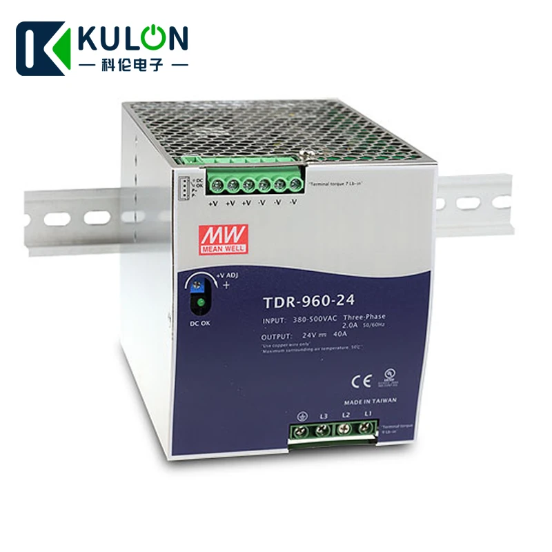 

MEANWELL TDR-960-24 340-550VAC wide range input to DC three Phase Industrial DIN RAIL switching power supply 960W 24V 40A