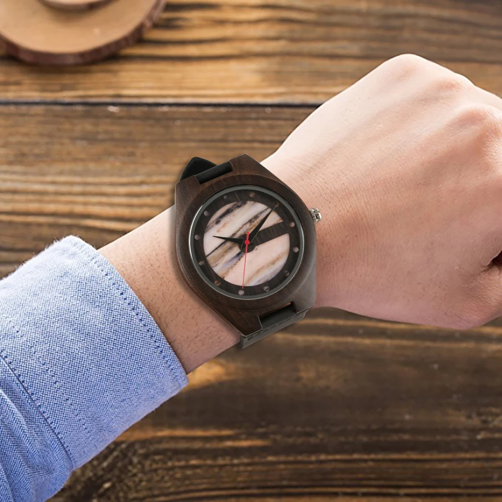 

Creative Dots Marble Bamboo Wood Men's Wrist Watch Natural Handmade Casual Wooden Quartz Watches Genuine Leather Bangle Clock Re