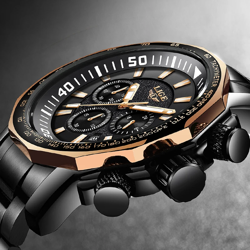 Relojes Hombre LIGE новые мужские часы с большим циферблатом Топ бренд полностью Стальные
