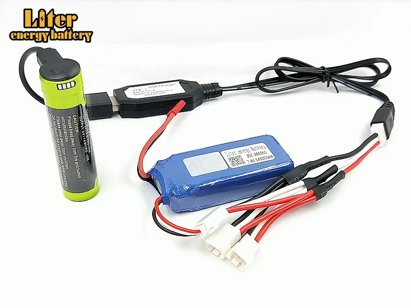 Зарядное устройство USB 3 в 1 7 4 В 1400 мАч 803063 25c кабель для Tarantula X6 MJX X101 X102h X1 H16 WLtoys V666