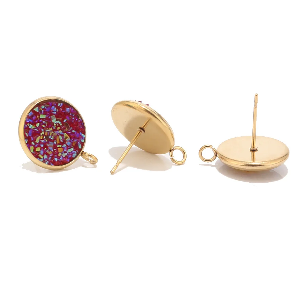 Earring Post 4 40 шт 12 мм из нержавеющей стали смолы друзы Ювелирные серьги по оптовой цене компоненты с петлей золотой тон - Цвет: Earring Post 4