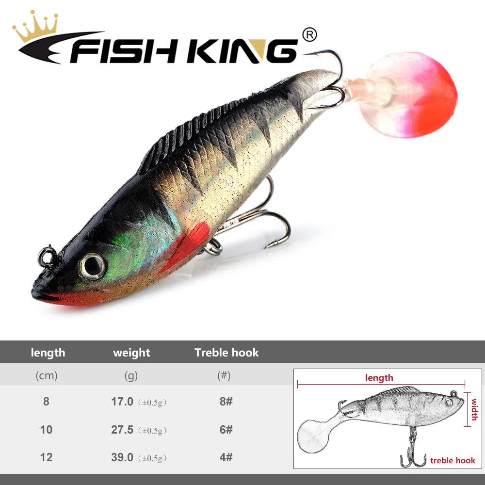 FISH KING/1 шт., 17 г, 27,5 г, 39 г, свинцовая наживка для рыбалки, Т-образный хвост, щука, Мягкая приманка с тройным крючком, искусственная приманка, джиг, бас, Shad Zander