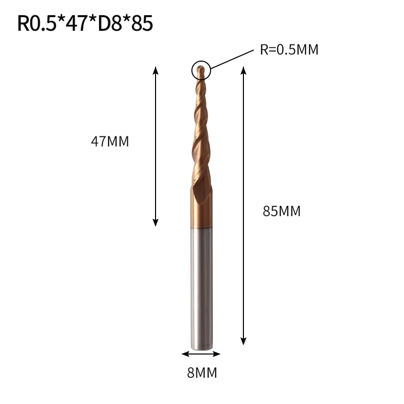 R0.5X47XD8X85L Augusttools 1 шт. коническая конусная фреза HRC60 из твердого карбида вольфрама коническая фреза с ЧПУ конусная резьба по дереву и металлу - Длина режущей кромки: R0.5X47XD8X85L