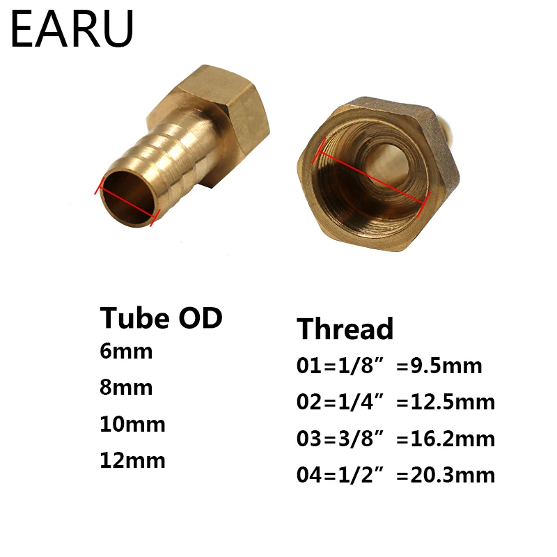 Brass Female Barb Hose Tail Fitting Fuel Air Gas Water Oil 4m-12m 1/8'' 1/4'' 1/2'' Pneumatic Connector Connect Socket Plug |