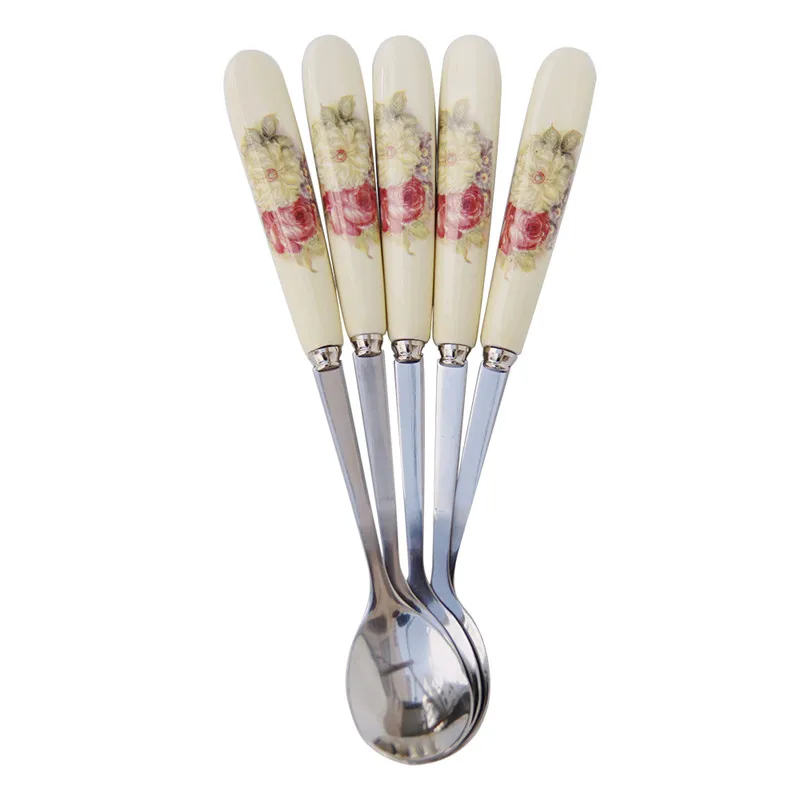 5pcs Banquet flowers 5 шт./компл. мини кофейная ложка из нержавеющей стали кухонная медовая ложка с длинной ручкой десерт, мороженое набор столовых приборов с чайной ложкой - Цвет: 5pcs Banquet flowers