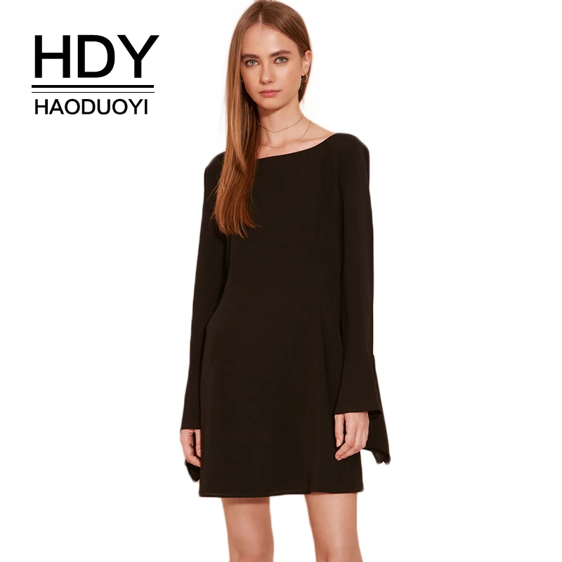 Женское платье HDY Haoduoyi однотонное с О-образным вырезом и открытой спинкой