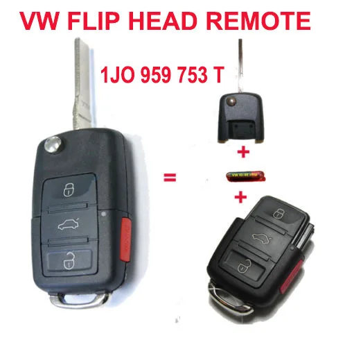 

KEYECU 1J0 959 753 T 1J0959753T Folding Key Keyless Entry Remote Transmitter Starter Alarm For VOLKSWAGEN 3+1B 315MHZ ID48 Chip