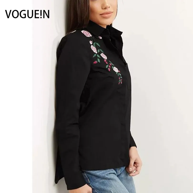 VOGUE! Новая Женская Весенняя блузка с отложным воротником и цветочной вышивкой