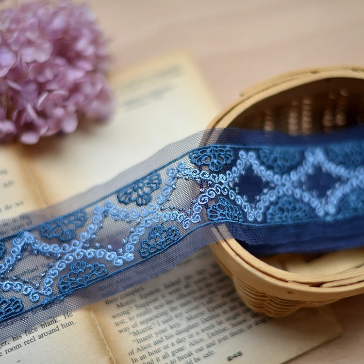 Новый вышитые 3.8 см ширина голубой кружевной отделкой аксессуары для головные