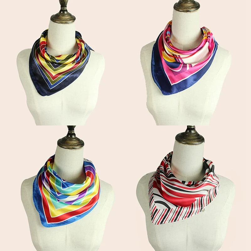 Шелковый шарф маленький атласный шейный бандана женский платок Снуды для волос