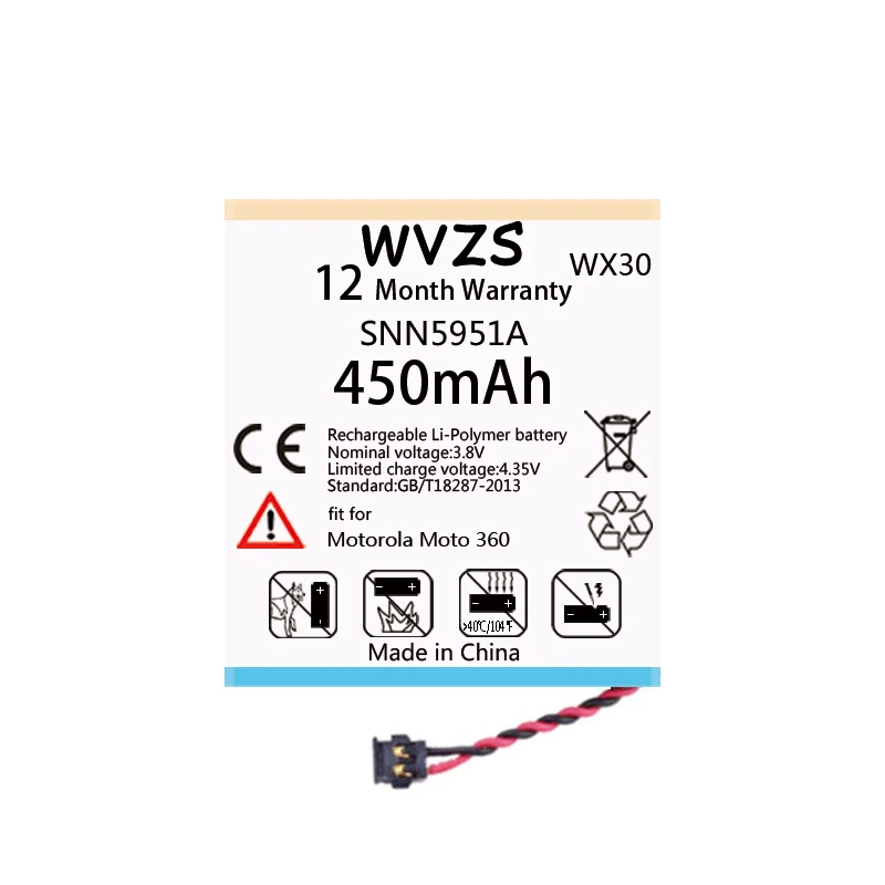 Wvzs 450 мАч литий-полимерный аккумулятор WX30 SNN5951A для Motorola Moto 360 1st-Gen 2014 Смарт-часы
