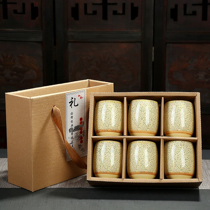 

100/150ML Japanese-style 6PCS Lot Vintage Pattern Ceramic Porcelain Teacup Kung Fu Tea Set Sake Cup Coffee Milk Mug Gift Package