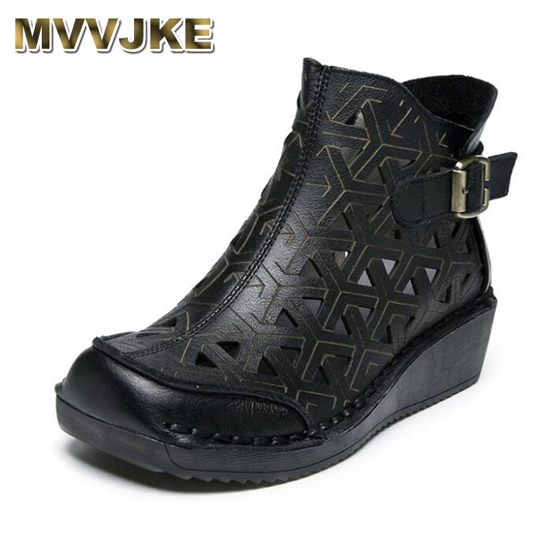 

MVVJKE High End Retro Handmade Roman Sandals Women Shoes Boots New 100% Natural Full Genuine Leather Sandals