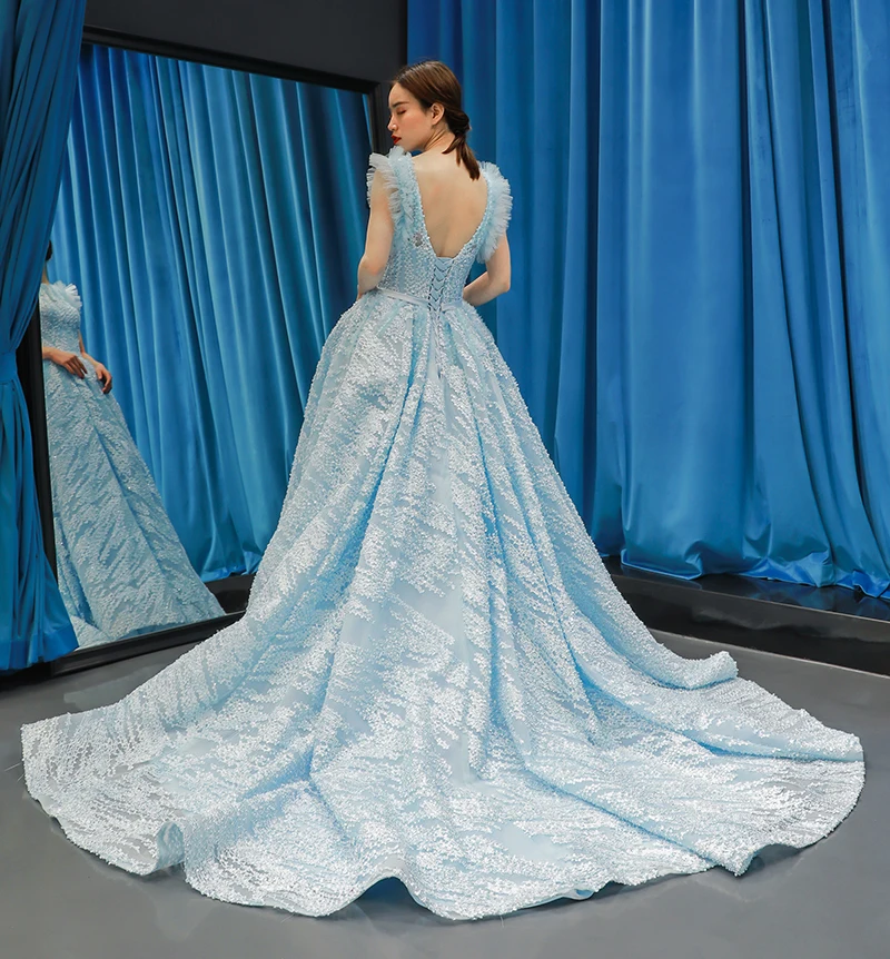 J66796 jancember turkish A-line formal evening dresses in turkey coming light blue lace appliques pleat girls pageant dress 2019