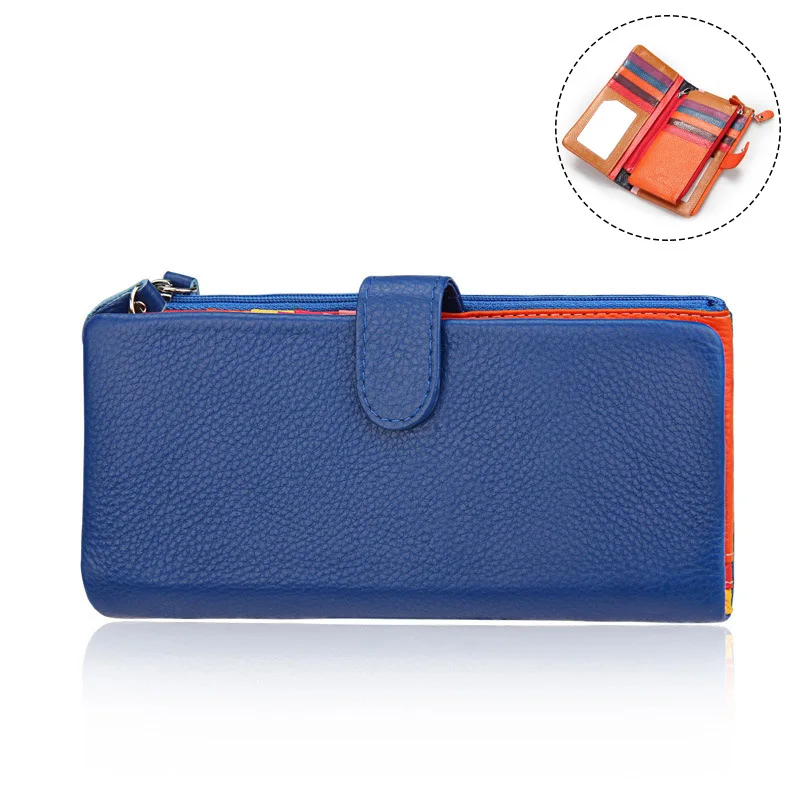 Trifold Blue Модный женский кошелек, кошелек из натуральной кожи, цветной дизайн, Женский кошелек из коровьей кожи, повседневный тонкий кошелек для денег, женские кошельки, клатч - Цвет: Trifold Blue