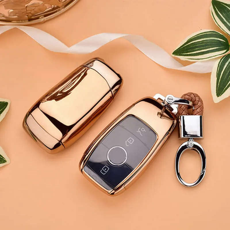 gold with keychain ТПУ автомобильный чехол для дистанционного ключа для Mercedes E S класс AMG E200 E260 E300 E320 W213 защитный чехол для ключа Держатель - Название цвета: gold with keychain