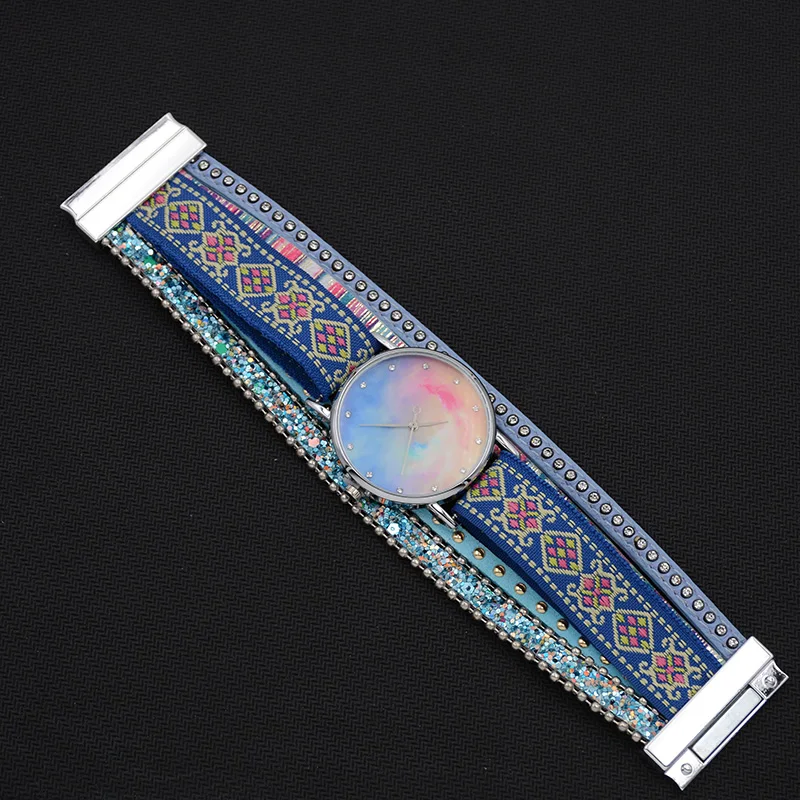 WELLMORE женские часы кожаный браслет модные и повседневные красочные Туманность