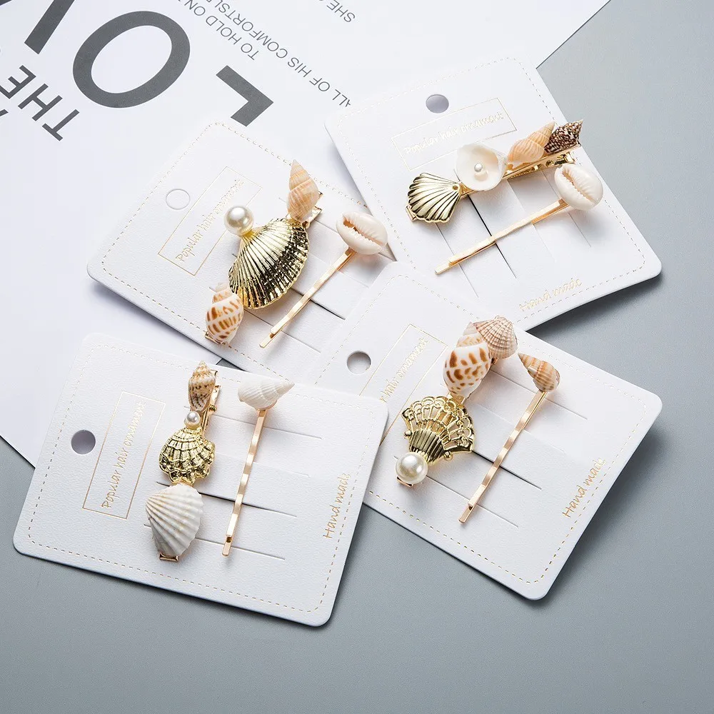 Boho Real Shell Conch Hair Clips For Women 2PCS Bohemian Simulated Pearl Barrettes Pins Jewelry Accessories Bobby Pin | Украшения и