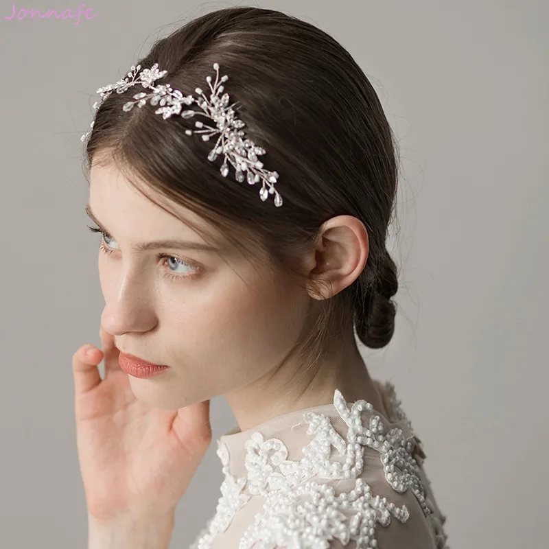 Jonnafe Silver Color Bridal Long Hair Comb Vine Rhinestone Leaf Wedding Headpiece Ornament Women Accessories | Украшения и