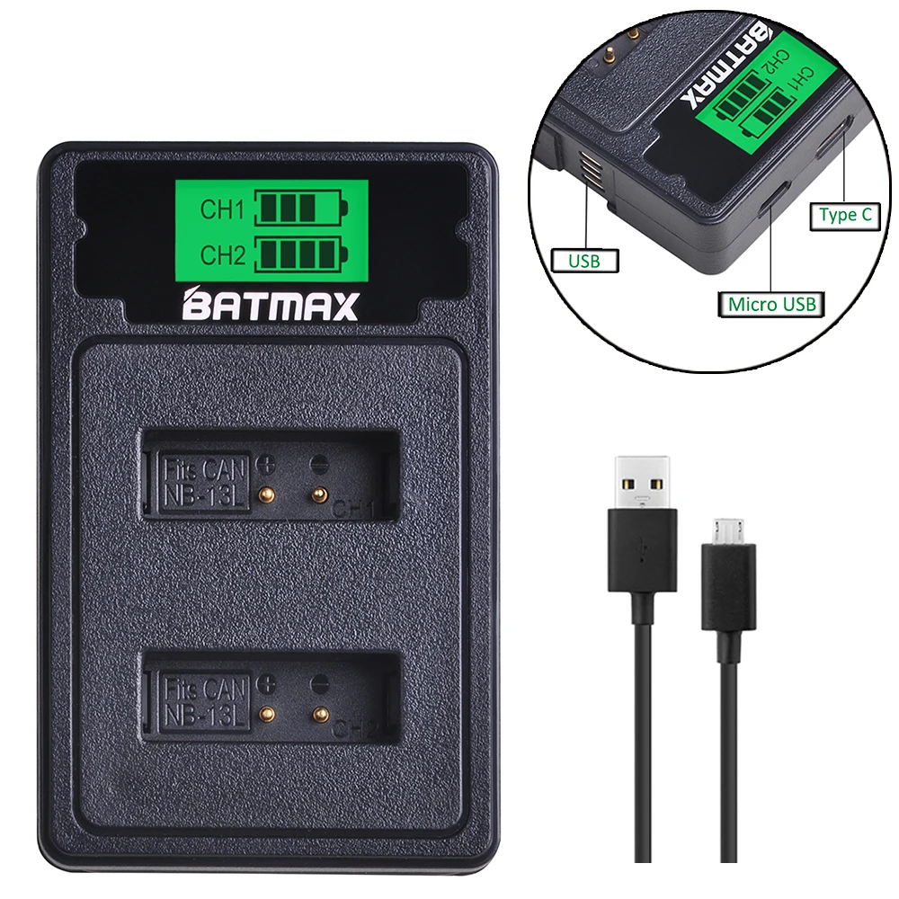 2 шт. NB-13L NB13L NB 13L батарея + ЖК-зарядное устройство USB с Type C для Canon G5X G7X G9X G7 X Mark II SX620 HS