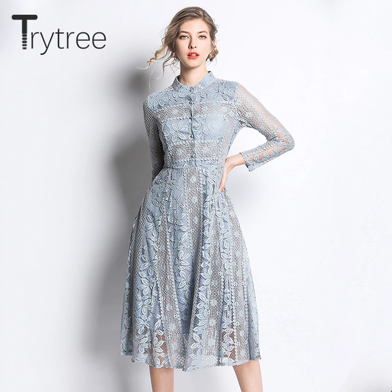 Платье Trytree женское с цветочным кружевом Элегантное повседневное ТРАПЕЦИЕВИДНОЕ