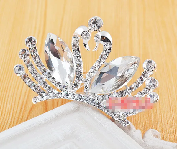 Bling свадебное платье с украшением в виде кристаллов Тиара, Корона Лебедь детское queen для костюмированного бала тиара с горным хрусталем Свадебный ободок расческа для волос, головные уборы