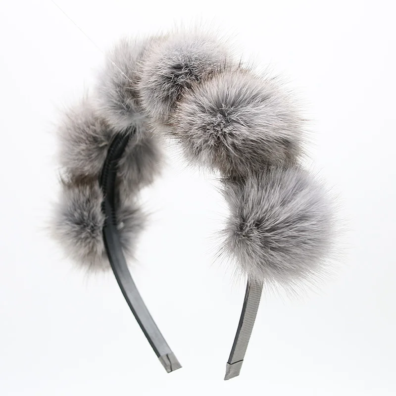 

2022 Real Fox fur pompom 5cm full head children fashion hairband winter style children hair accessories
